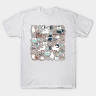 Veterinary medicine, happy and healthy friends // taupe brown background turquoise details navy blue white and brown cats dogs and other animals T-Shirt